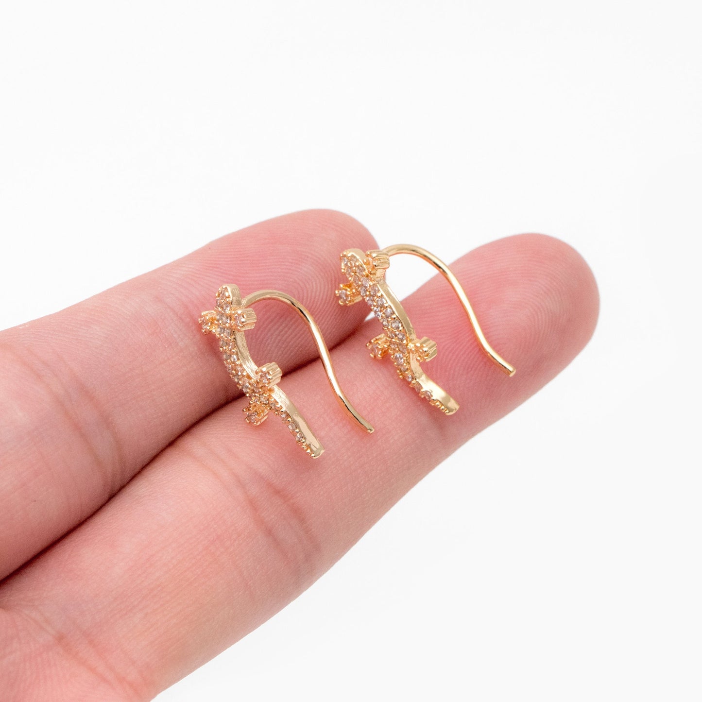 4pcs CZ Pave Gold Gecko Climber Earrings, 18K Gold plated Brass, Lizard Crawler Earrings (GB-4131)
