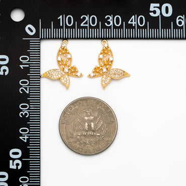4pcs Gold plated Brass Hollow Butterfly Charms, CZ pave Butterfly Filigree Pendants (GB-3561-K)