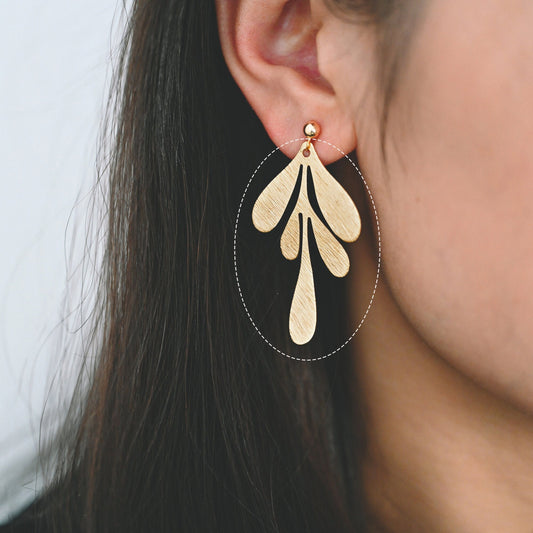 10pcs Gold Brushed Leaf Charm 46x27mm, Real Gold plated Brass, Lead Nickel Free (GB-467-B)