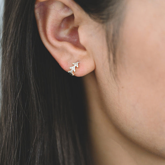 4pcs CZ Pave Arrow Hoop Earrings 10mm, Huggie Earrings, Minimalist Earring, Small Gold Hoops Earring (GB-3482)