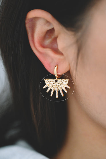 4pcs Gold CZ Hammered Half Round Charm 16.5x23.5mm, Sun Pendant, Jewelry Supply (GB-2259-H)