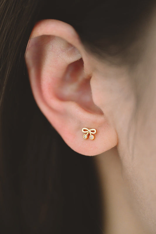 10pcs CZ Pave Gold Bowknot Earrings, 18K Real Gold plated Brass, Bow Knot Stud Earring (GB-4068)