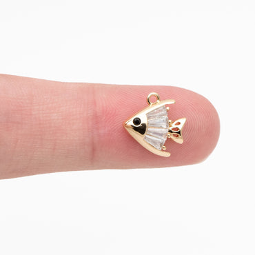 4pcs CZ Pave Gold Fish Charms, Gold Plated Brass, Fish Pendants (GB-3781-D)