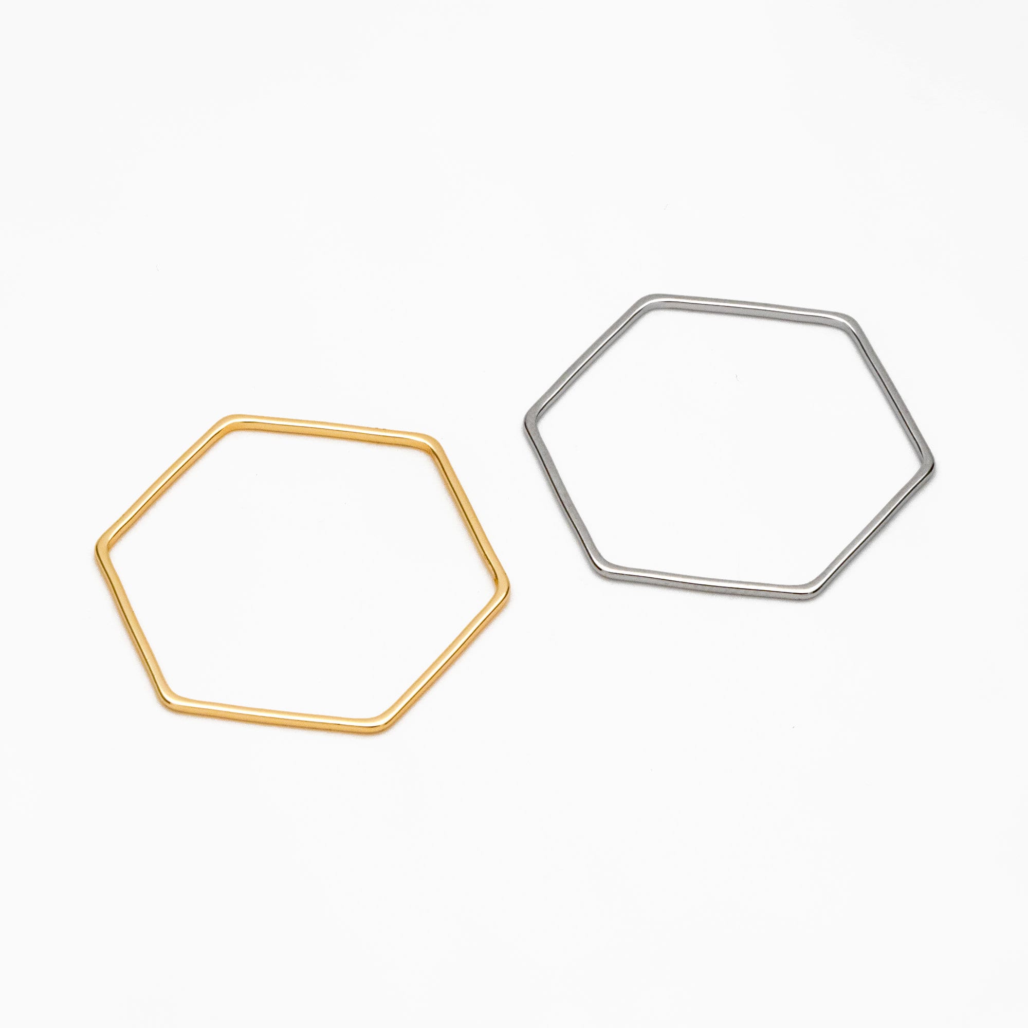 10pcs Gold/ Sliver Hexagon Wire Charms, 18K Gold/ Rhodium plated Brass, Geometric Hoop Pendants (GB-097-H)