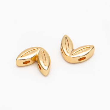 10pcs Gold Leaf Beads, Gold plated Brass Spacer Beads (GB-4093)