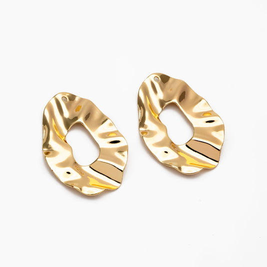 10pcs Gold/ Silver Hammered Disc Oval Charms 33x22mm, Gold/ Rhodium plated Brass Irregular Hammered Charms (GB-402-F)