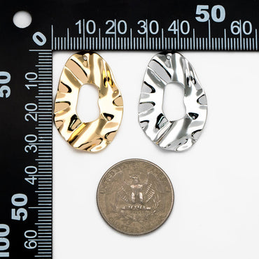 10pcs Gold/ Silver Hammered Disc Oval Charms 33x22mm, Gold/ Rhodium plated Brass Irregular Hammered Charms (GB-402-F)