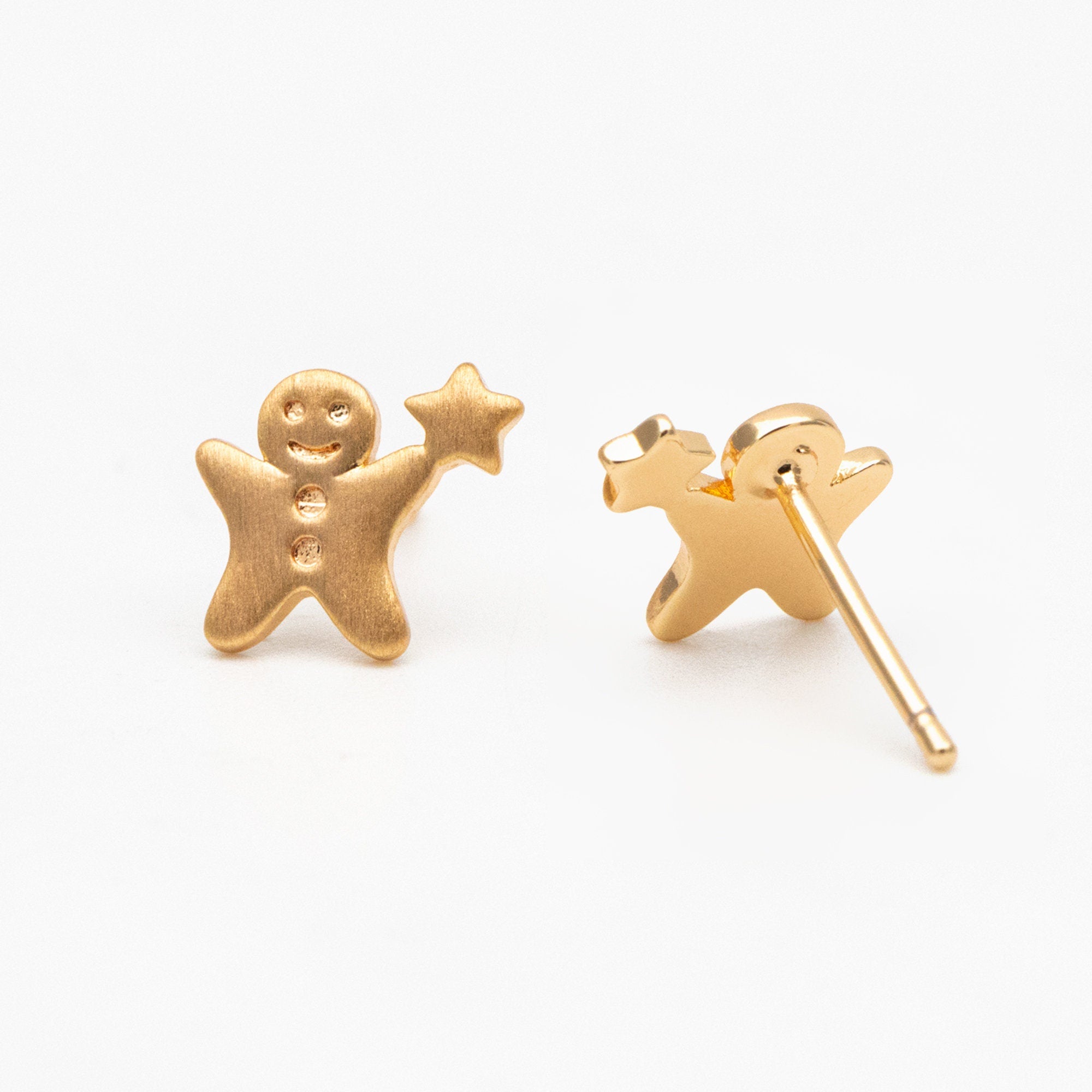 10pcs Gold Gingerbread Man Earrings 8x9mm, Gold plated Brass Christmas Stud Earrings (GB-4100)