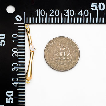 4pcs CZ Pave Bar Connector 27mm, Real Gold plated Brass, Cubic Zirconia Stick Charms (GB-4103)