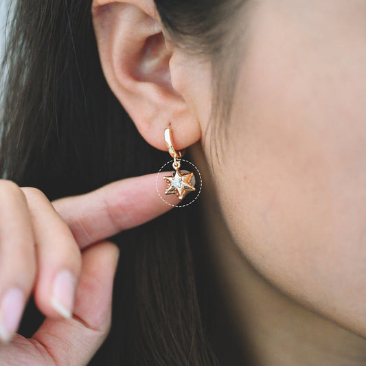 4pcs CZ pave Star Charms 13x10mm, Gold Star Pendants for Necklace/ Earrings, Jewelry Making Supplies (GB-1048-E)