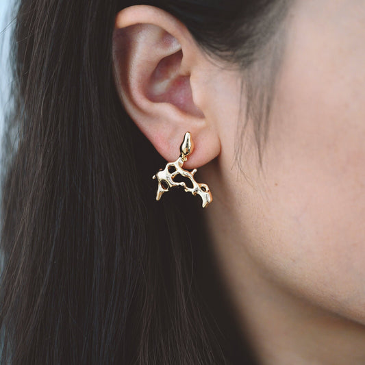 10pcs Gold Melting Irregular Ear Posts, 18K Gold plated Brass, Melting Earrings (GB-3150)