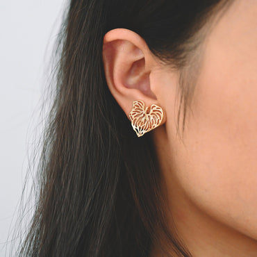 10pcs Gold Heart Leaf Earring With Loop, Filigree Earring, Earring Supplies (GB-3174)
