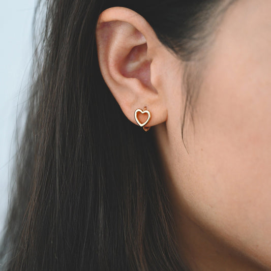 10pcs Gold Heart Hoop Earrings, 18K Gold plated Brass, Huggie Earrings, Minimalist Earring, Small Gold Hoops Earring (GB-3208)