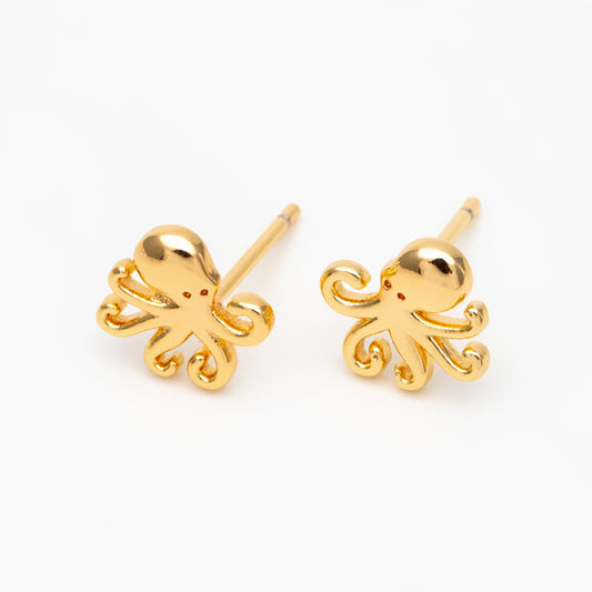 10pcs Gold/ Silver Octopus Earrings, Gold/ Rhodium plated Brass, Cute Ocean Stud Earrings (GB-4460-J)