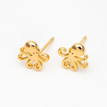 10pcs Gold/ Silver Octopus Earrings, Gold/ Rhodium plated Brass, Cute Ocean Stud Earrings (GB-4077)