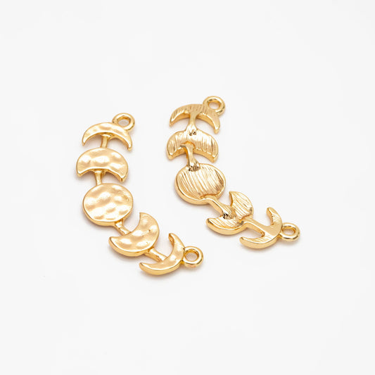 10pcs Gold/ Silver Moon Phases Bar Connectors 32mm, Real Gold/ Rhodium plated Brass Moon Charms (GB-4128)