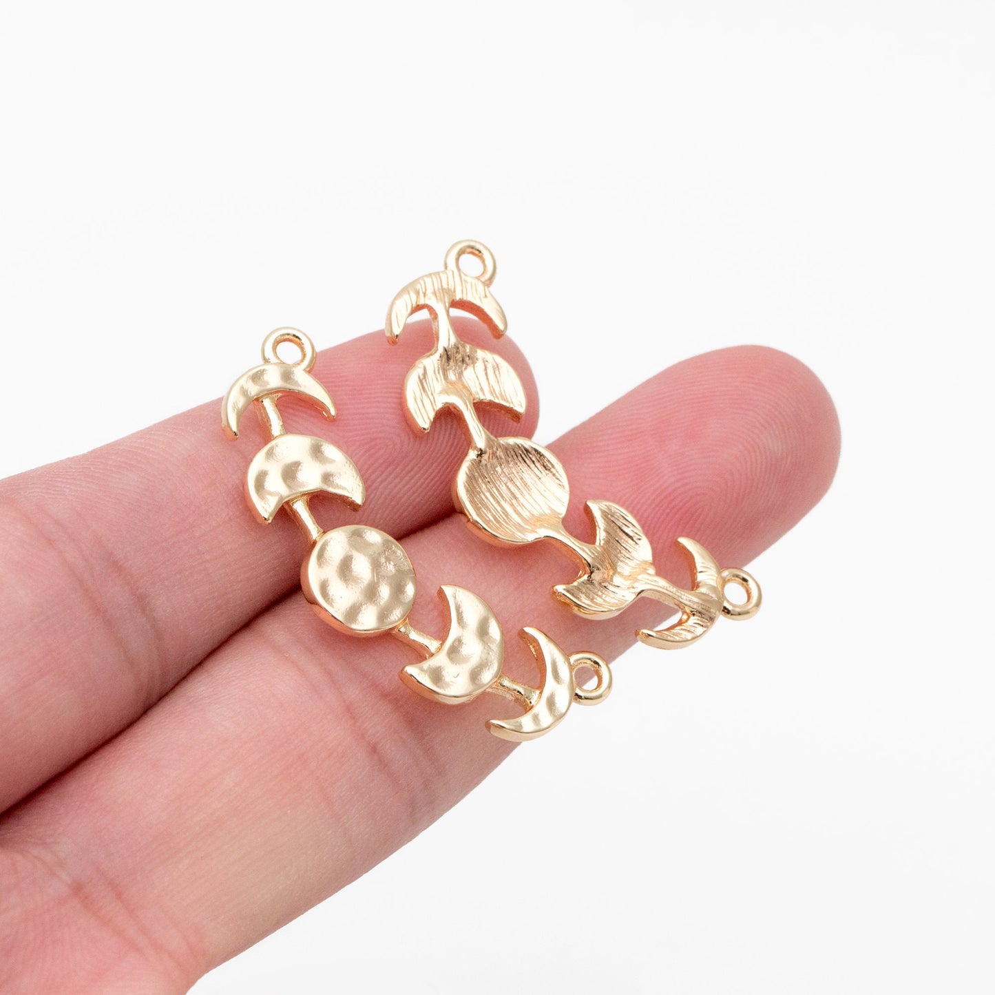 10pcs Gold/ Silver Moon Phases Bar Connectors 32mm, Real Gold/ Rhodium plated Brass Moon Charms (GB-4128)