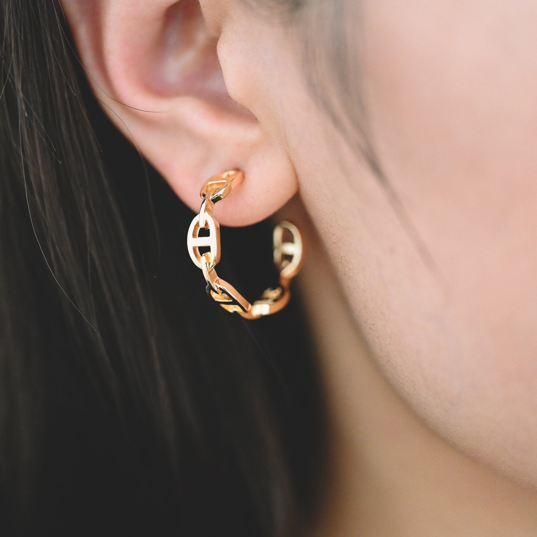 10pcs Gold/ Silver Tone Chain Earrings, Gold Chain Hoops, Thick Hoop Earrings, Hoop Earrings (GB-1854)