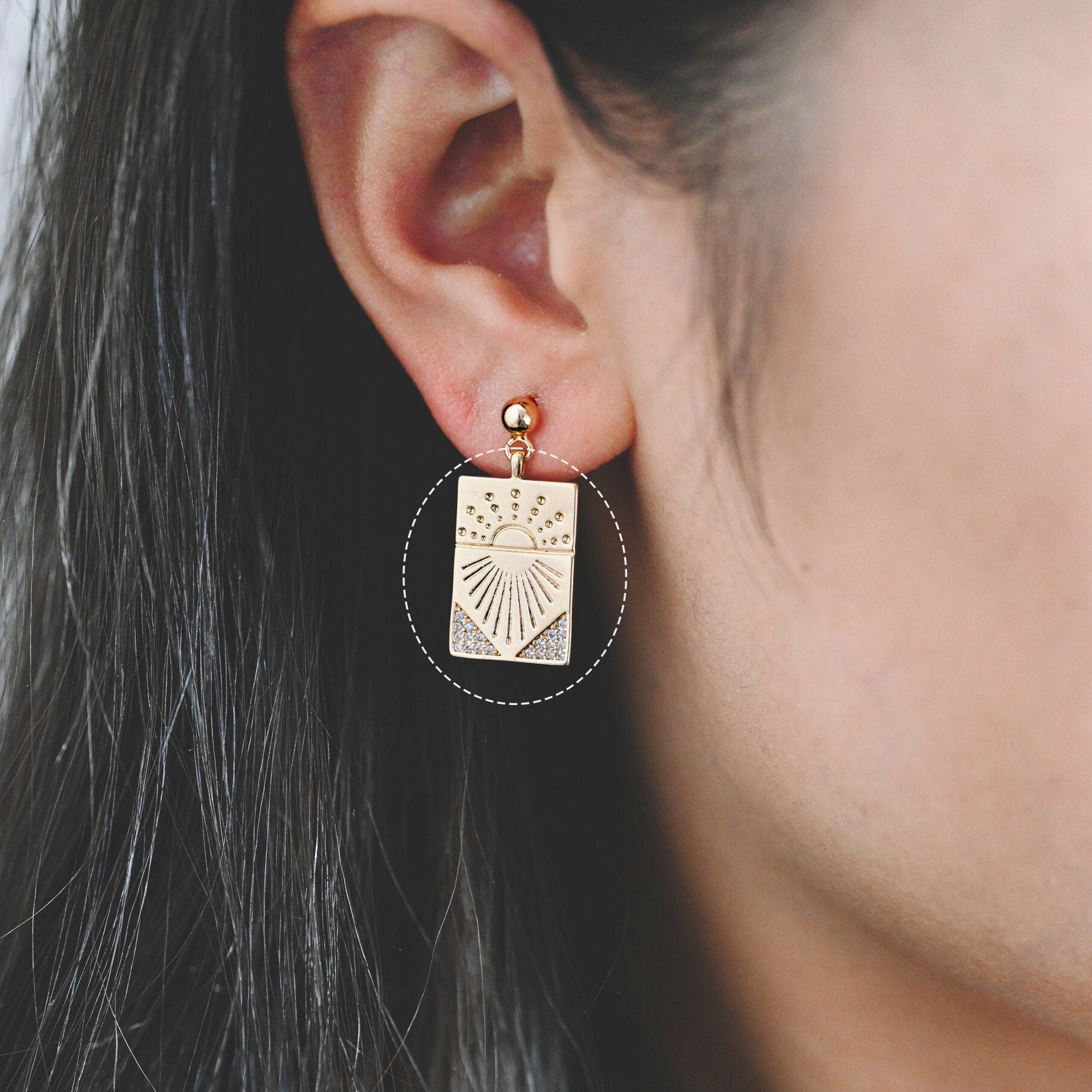 4pcs CZ Pave Sun Rectangle Charm Pendant, Jewelry Findings, Jewelry Making, Diy Material, Jewelry Supplies (GB-1311-F)