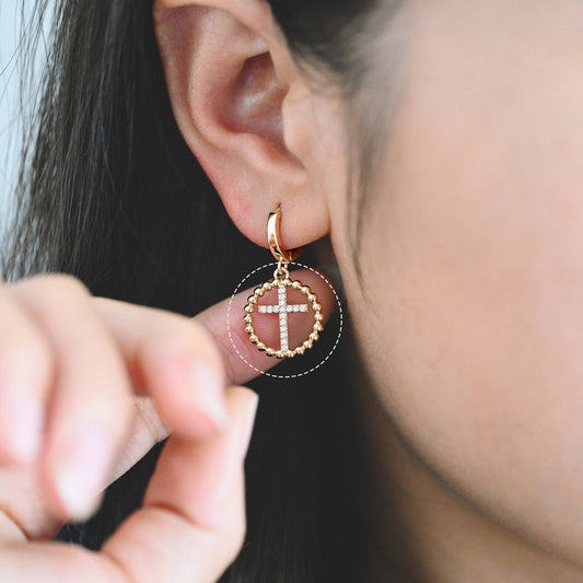 10pcs Gold plated Brass Cross Charm, CZ pave Cross Pendants 16mm (GB-2084)