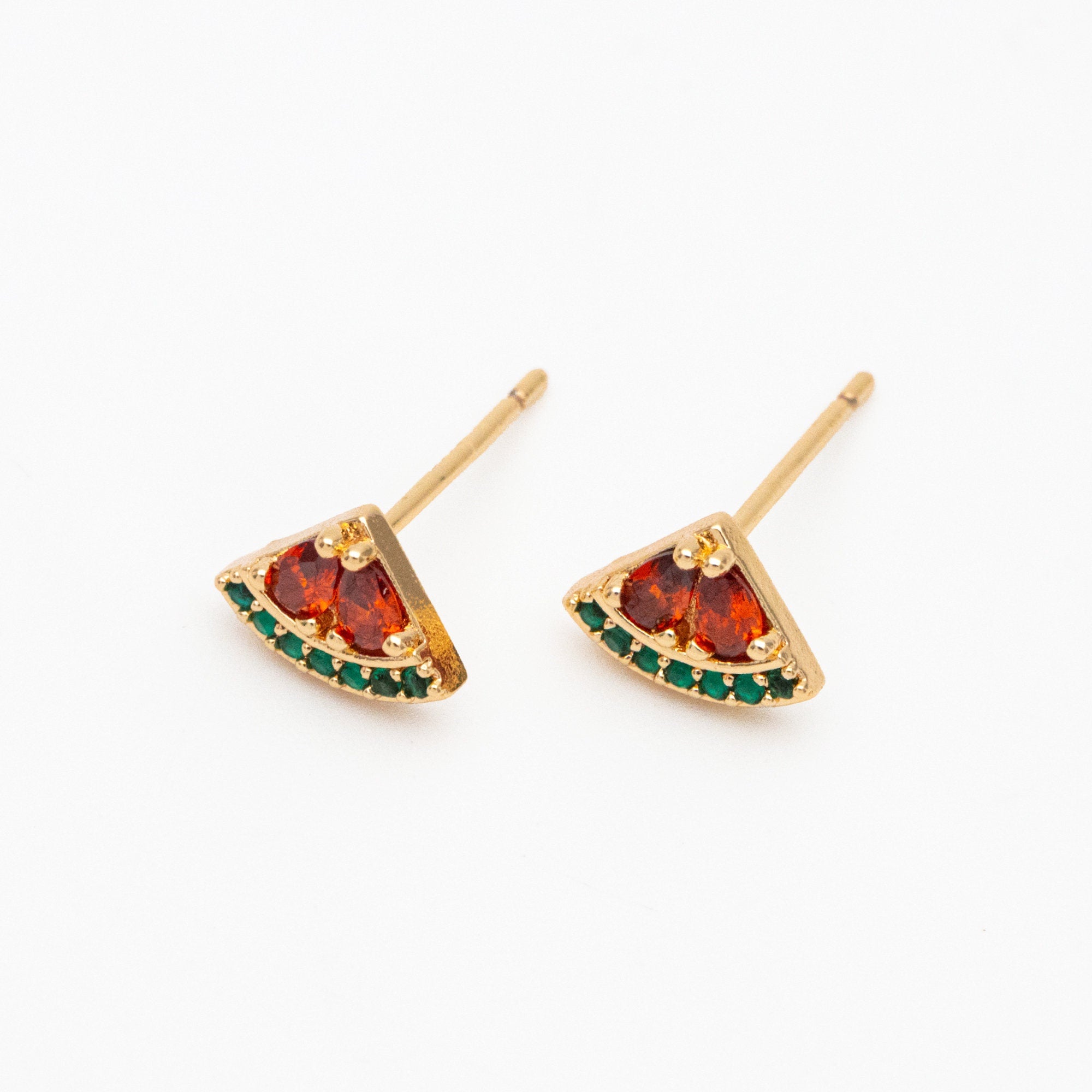10pcs CZ Pave Gold Fruits and Vegetables Ear Posts, Gold Plated Brass Stud Earrings, Minimalist Summer Earrings (GB-3854)