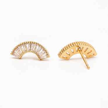 4pcs CZ Pave Gold Arch Rainbow Earrings, Real Gold Plated Arch Stud Earrings (#GB-4136)