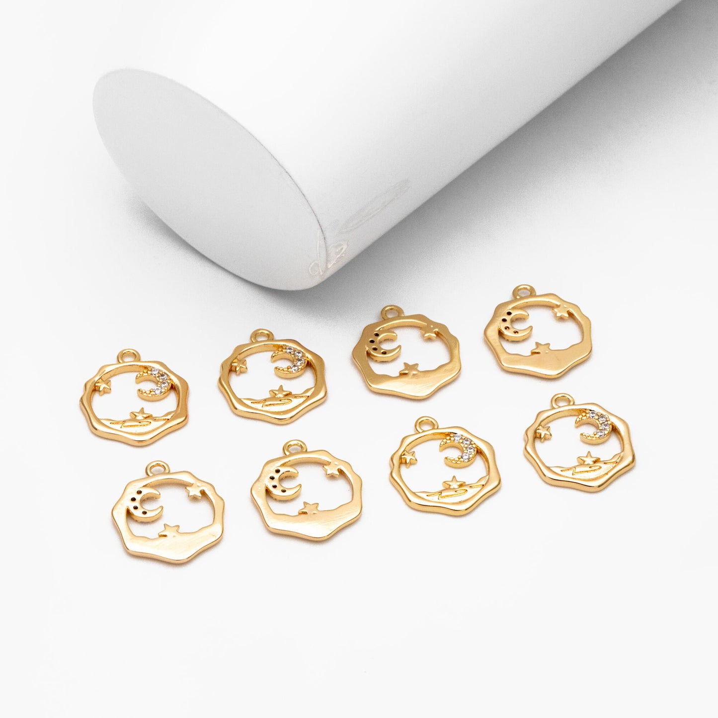 4pcs CZ Pave Gold Moon Star Charms 16x14mm, Jewelry Making, Diy Material, Jewelry Supplies (GB-2433-I)