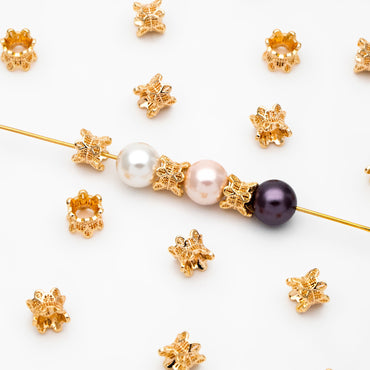 10pcs Gold Flower Spacer Beads 6mm, Gold plated Brass, Bracelet Necklace Findings Components (GB-4142)