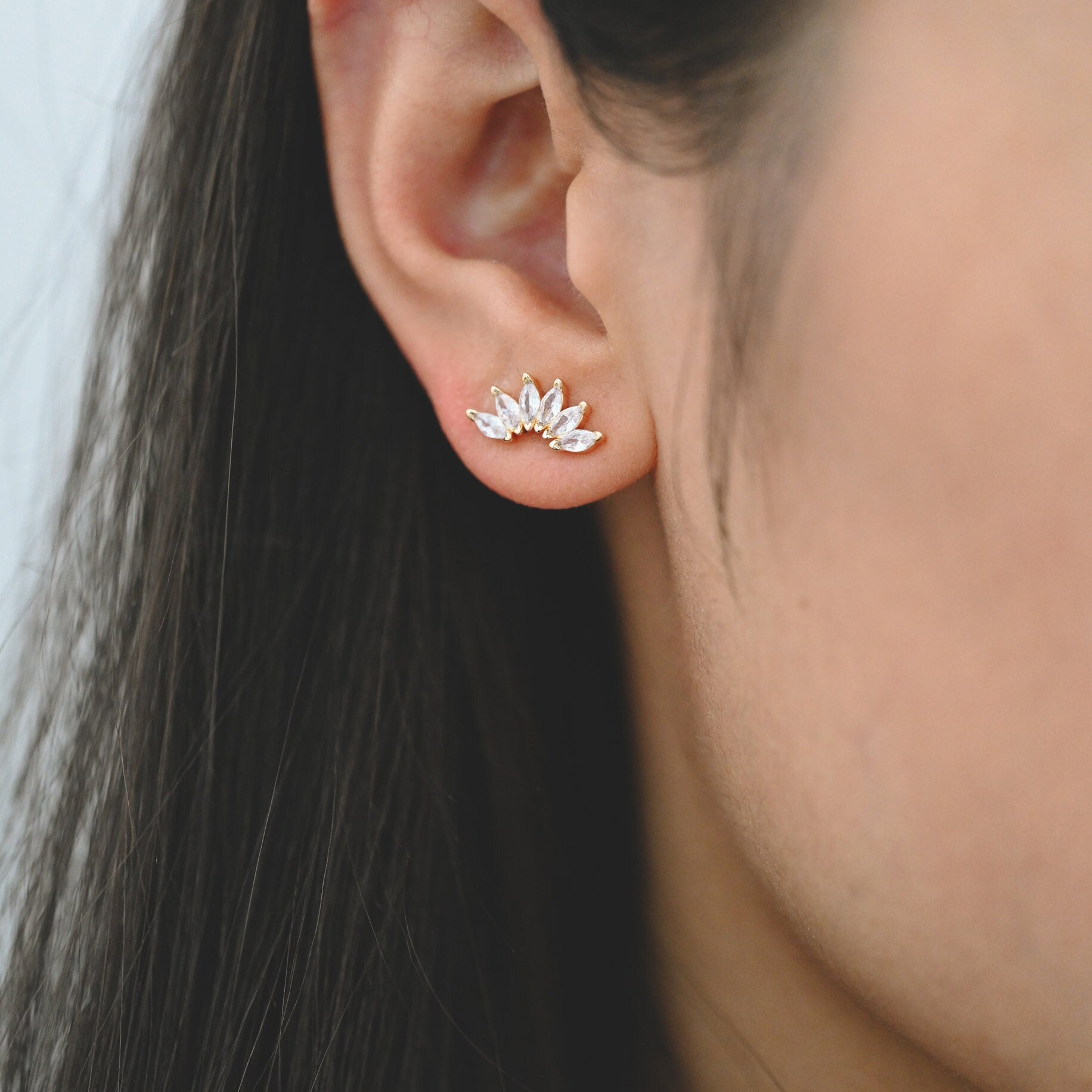 4pcs CZ Pave Leaf Earring, Flower Ear Posts, Dainty Earrings, Jewelry Making, Diy Material, Jewelry Supplies (GB-3369-J)
