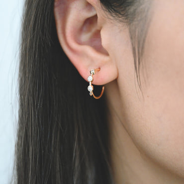 4pcs CZ Pave Gold Hoop Earrings 18mm, Gold Plated Brass, Round Circle Earrings (#GB-3398)