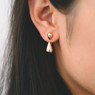 4pcs Teardrop Ear Post with Teardrop Charm, Geometric Earring Posts, 18K Gold Plated Earring Studs (GB-3421)