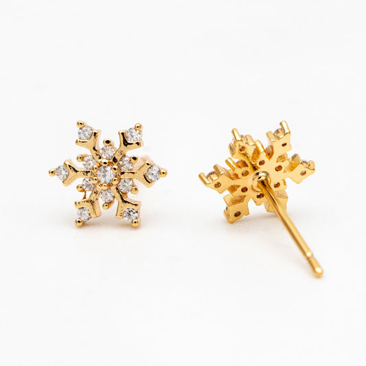 10pcs CZ Pave Gold/ Silver Snowflake Earrings, Gold/ Rhodium plated Brass, Dainty Christmas Earrings (GB-4151)
