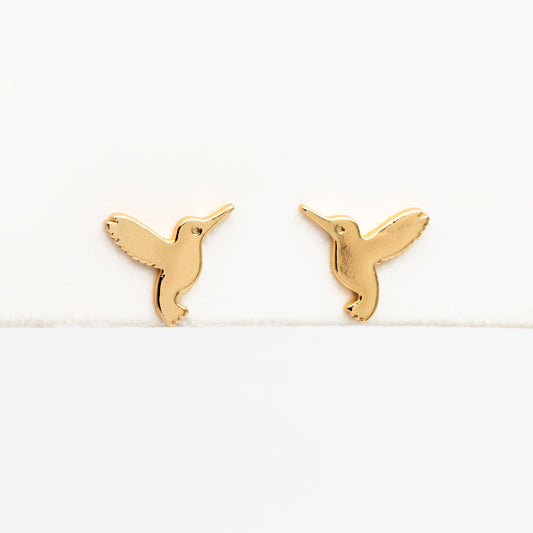 10pcs Gold Hummingbird Earrings 10x10mm, Gold Plated Brass, Minimalist Bird Stud Earrings (GB-4153)