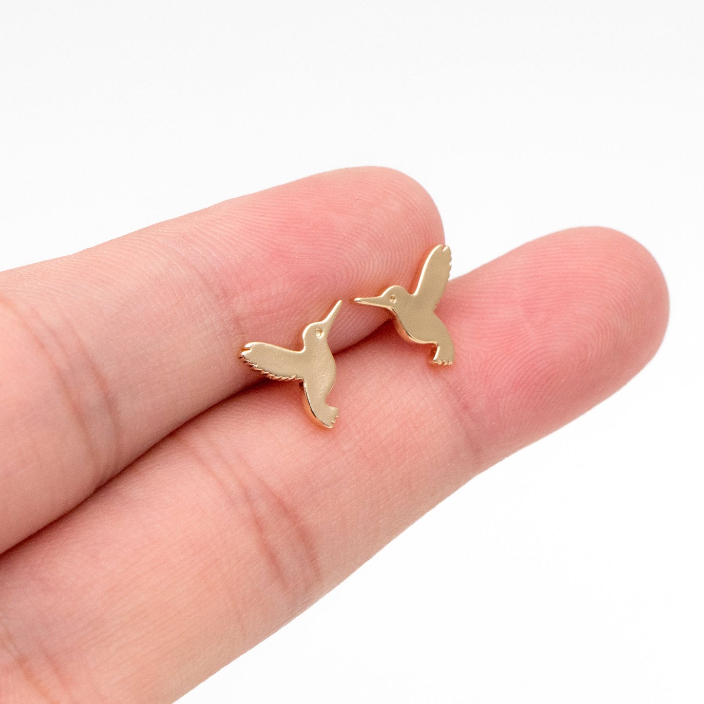 10pcs Gold Hummingbird Earrings 10x10mm, Gold Plated Brass, Minimalist Bird Stud Earrings (GB-4153)