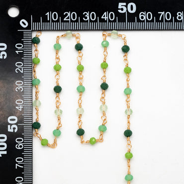 Glass Rondelle Bead Chain 3.5mm, 18K Gold plated on Brass Beaded Chains, Multi Colors Crystal (#LK-600)/ 1 Meter=3.3ft