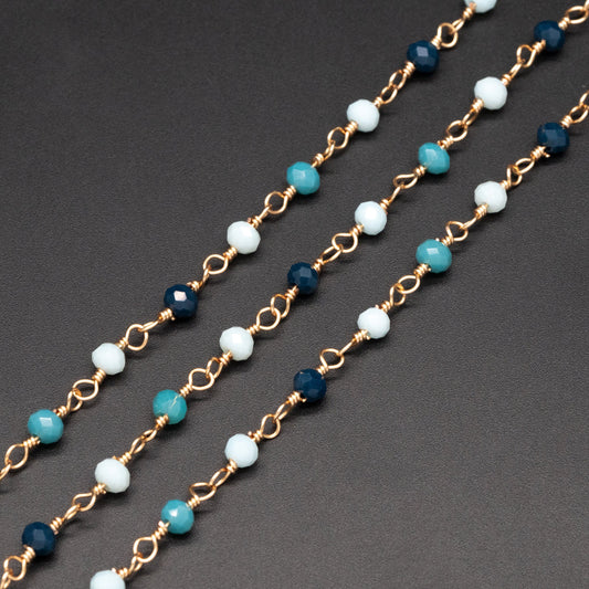 Glass Rondelle Bead Chain 3.5mm, Gold plated Brass Beaded Chains, Multi Colors Crystal (#LK-602)/ 1 Meter=3.3ft