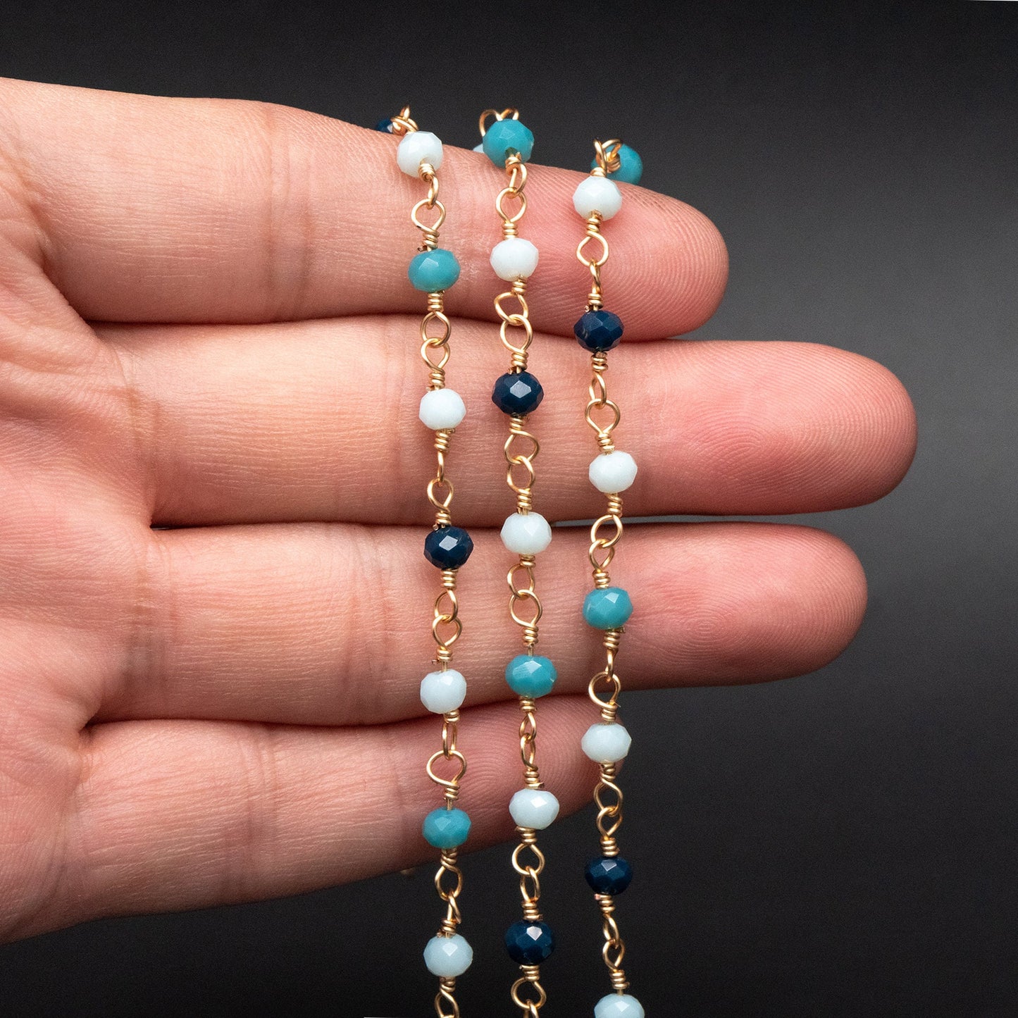 Glass Rondelle Bead Chain 3.5mm, Gold plated Brass Beaded Chains, Multi Colors Crystal (#LK-602)/ 1 Meter=3.3ft