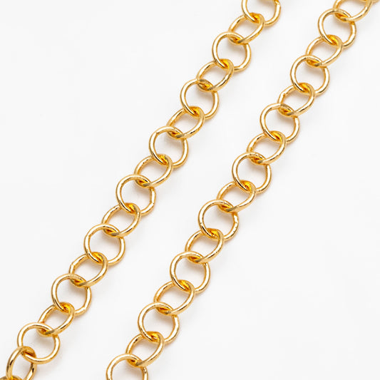 Gold/ Silver Tone Round Loop Chain 5mm, 18K Real Gold/ Rhodium plated Brass, Circle Link Chains (#LK-604)/ 1 Meter=3.3ft
