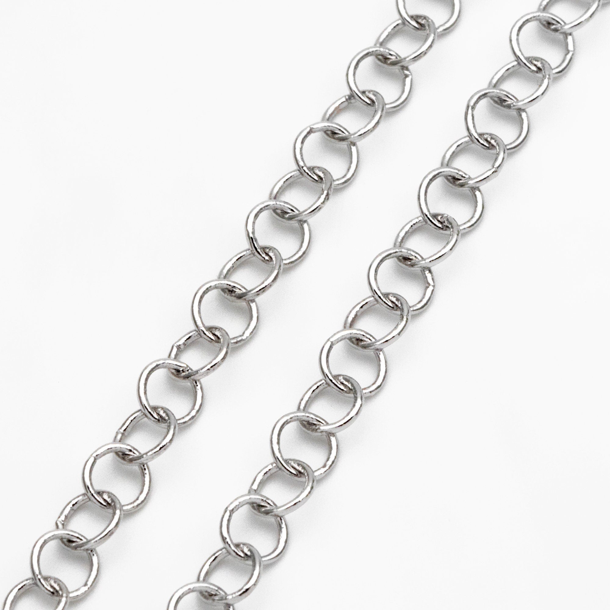 Gold/ Silver Tone Round Loop Chain 5mm, 18K Real Gold/ Rhodium plated Brass, Circle Link Chains (#LK-604)/ 1 Meter=3.3ft