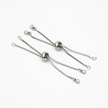 10pcs CZ Pave Gold/ Silver Sliding Adjustable Bracelet Making Chains, Half-finished Bracelet with Rubber Stopper Beads (GB-269-B)