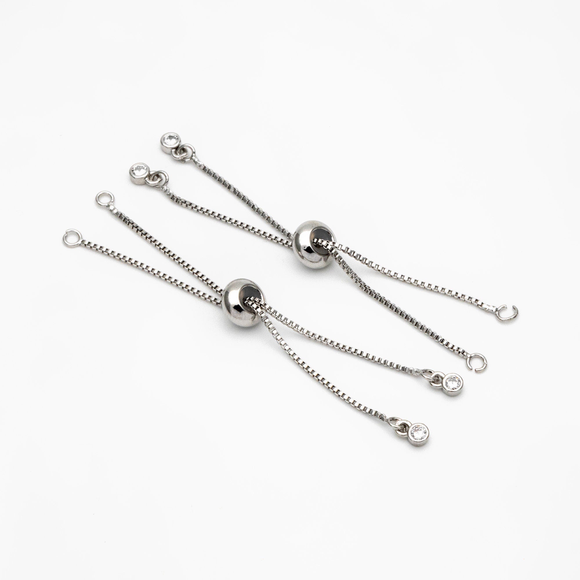 10pcs CZ Pave Gold/ Silver Sliding Adjustable Bracelet Making Chains, Half-finished Bracelet with Rubber Stopper Beads (GB-269-B)