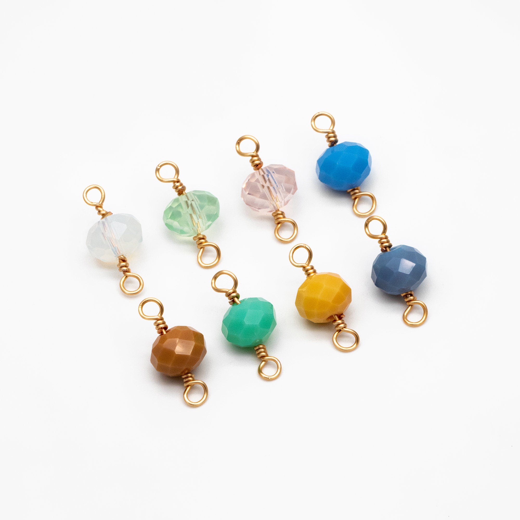 20pcs Crystal Rondelle Beaded Connectors, Glass Beads 8x6mm, 18K Gold Wire Charms, Diy Material Findings (GB-4133)