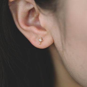 10pcs CZ Pave Tiny North Star Ear Post with Loops, 7x5mm, Real Gold Plated Brass Star Stud Earrings (#GB-1792)