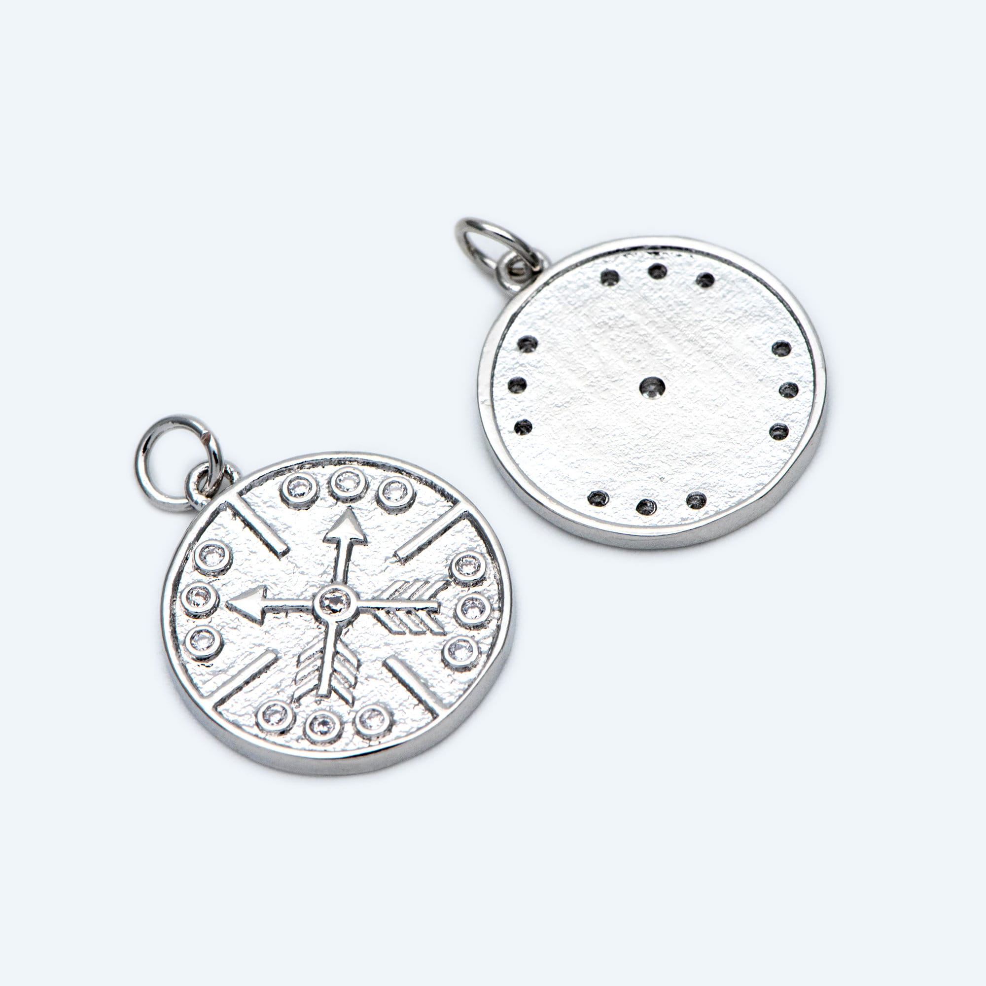 4pcs Gold/ Silver Arrow Disc Charms 21x18mm, 18K Gold/ Rhodium plated Brass, Round Disk Arrow Pendants (GB-2466-D)