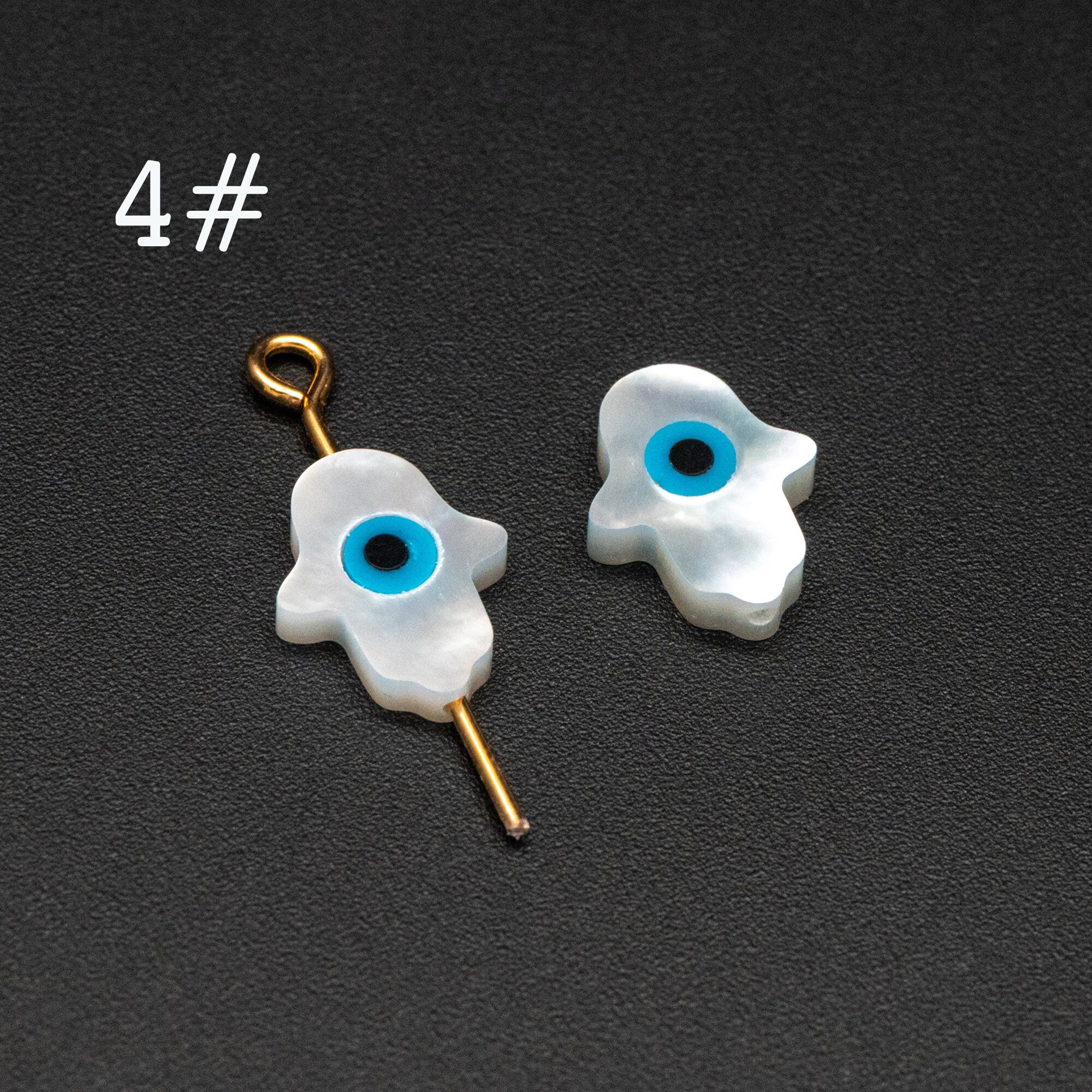 10pcs Mother of Pearl Eye Beads, White MOP Shell Evil Eyes Beads (V1383)