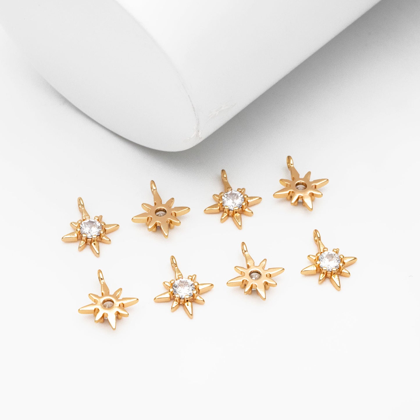 10pcs CZ Pave Gold North Star Charms 10x8mm, 18K Gold plated Brass Mini Star Pendant (GB-924-B)