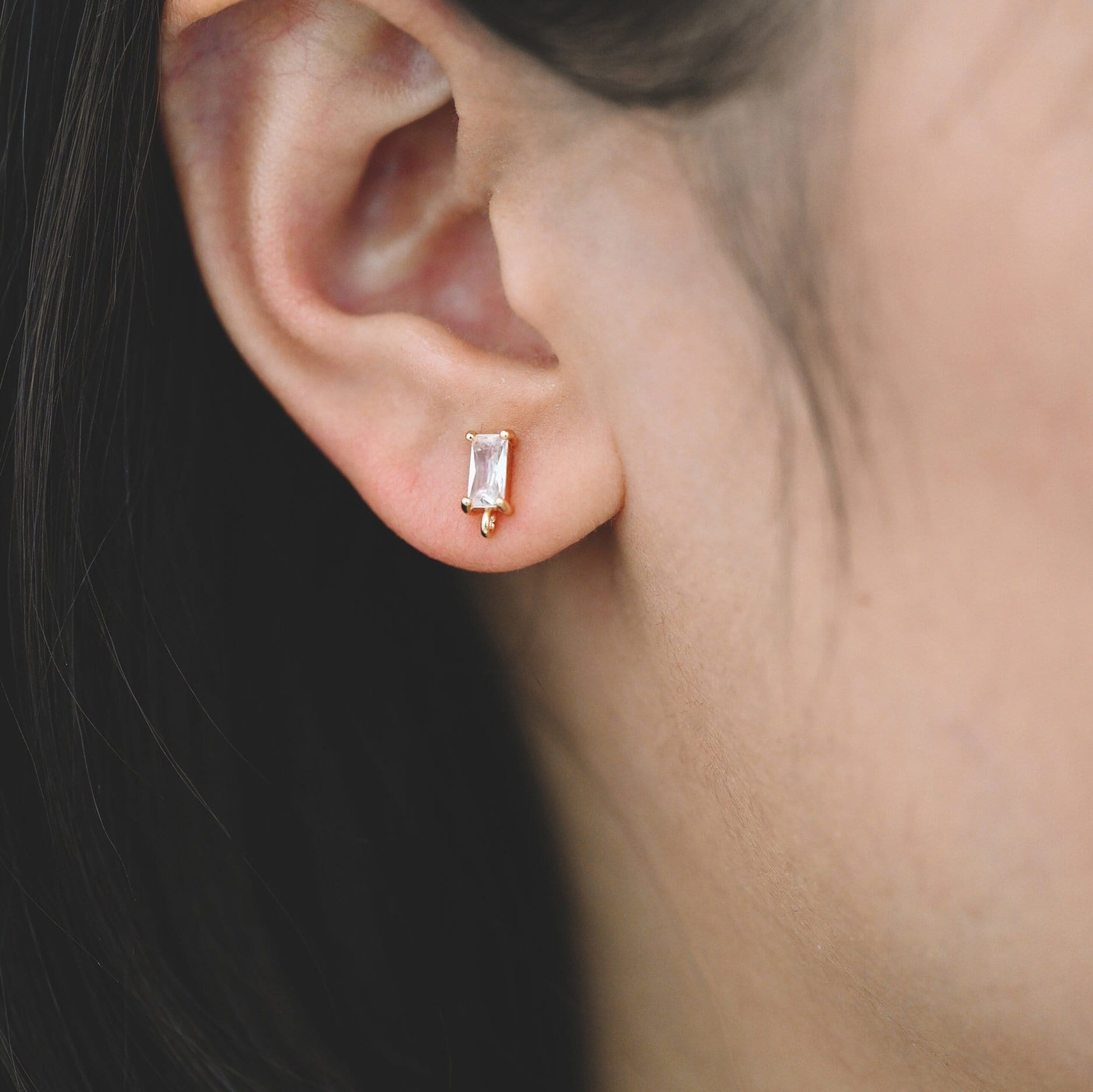 10pcs CZ Pave Rectangle Earring Studs, 18K Gold plated Brass Ear Posts, Geometric Earring Findings (#GB-1445)