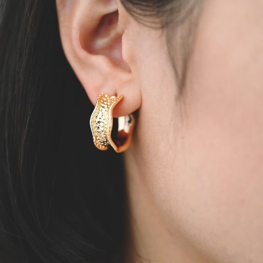 10pcs Gold chunky hoop earring, Hammered hoops, thick hoop earrings (GB-1963)