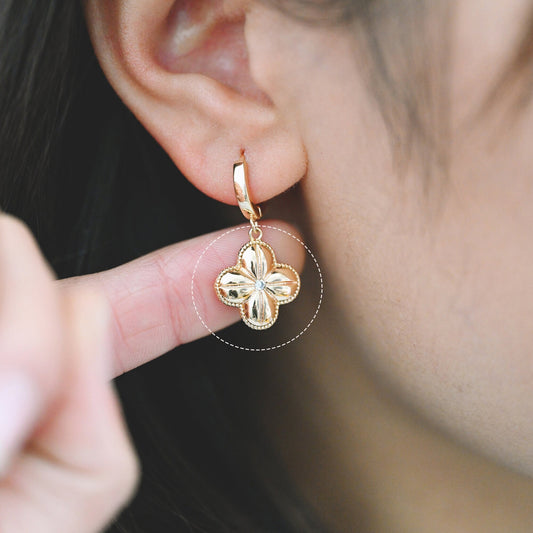 4pcs Gold CZ Flower Charms 15mm, 18K Real Gold plated Brass, Floral Earring Pendants (GB-978-A)