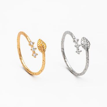 4pcs CZ Pave Gold/ Silver Leaf Ring, Dainty Rings, Adjustable Ring, Statement Ring (#JZ-022-C)